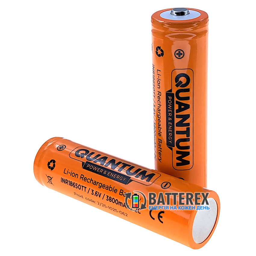 Акумулятор 18650 Quantum INR18650TT 3800mah 3.6V 8A Button Top із виступаючим контактом плюс