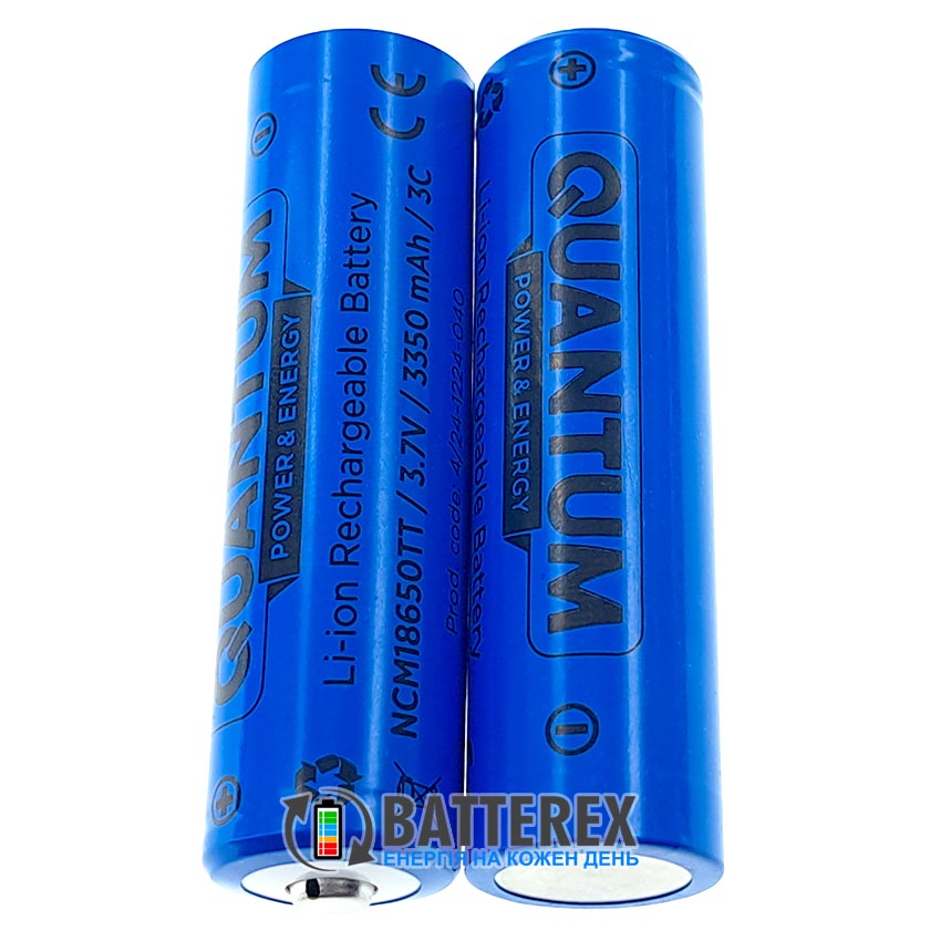 Аккумулятор 18650 Quantum NCM18650TT 3350mah 3.7V 10A Button Top с выпуклым контактом плюс