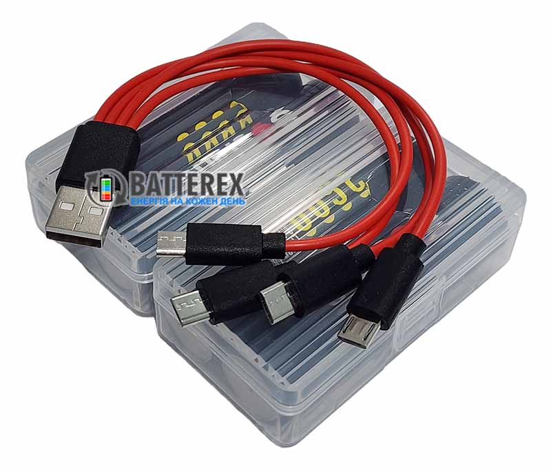 Комплект из 4х аккумуляторов 18650 Soshine 3600mah 3.7V 10A Protected с зарядкой от micro-USB