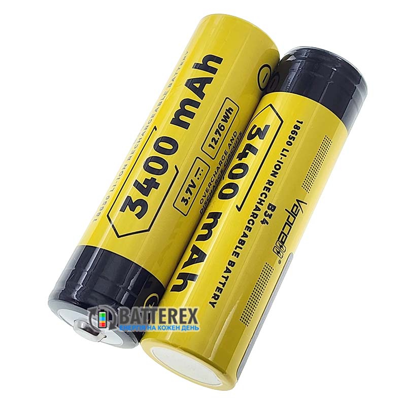 Аккумулятор 18650 Vapcell INR B34 3400mah 3.6V 10A Button Top