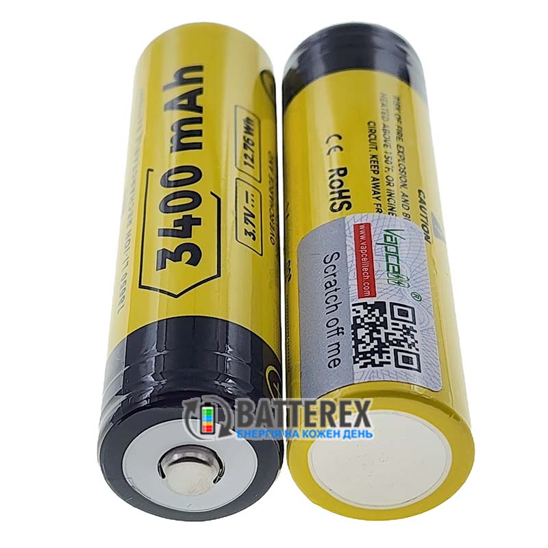 Аккумулятор 18650 Vapcell INR B34 3400mah 3.6V 10A Button Top