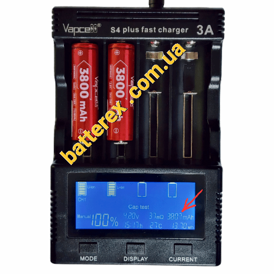 тест ёмкости аккумуляторов 18650 Vapcell F38 3800mah в зарядном устройстве Vapcell S4 Plus v3.0