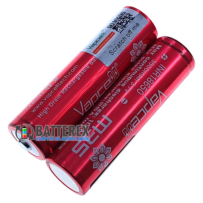 Аккумулятор 18650 Li-ion Vapcell M35 3500mah 3.7V 10A Button Top без захисту із виступаючим контактом Плюс