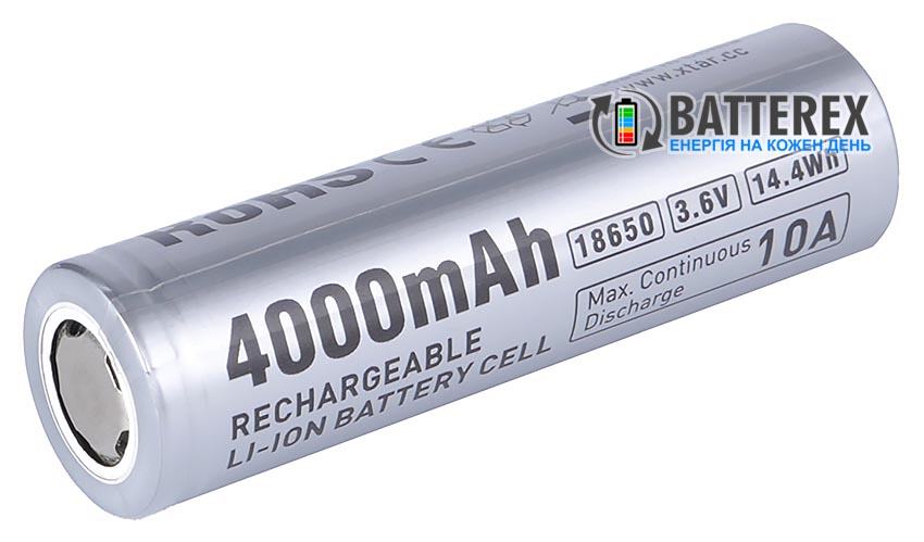 Акумулятор 18650 XTAR 4000mah Raw 3.6V 10A без захисту