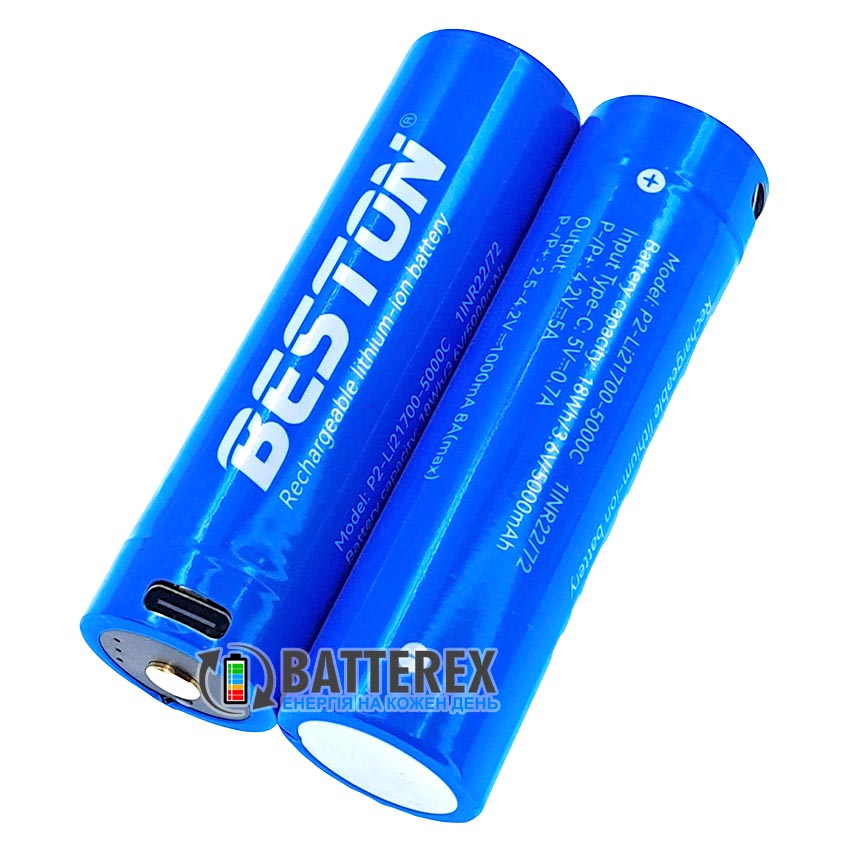 Акумулятор 21700 із захистом 21700 Beston 5000mah 3.6V USB-C Protected із перевіркою рівня заряду