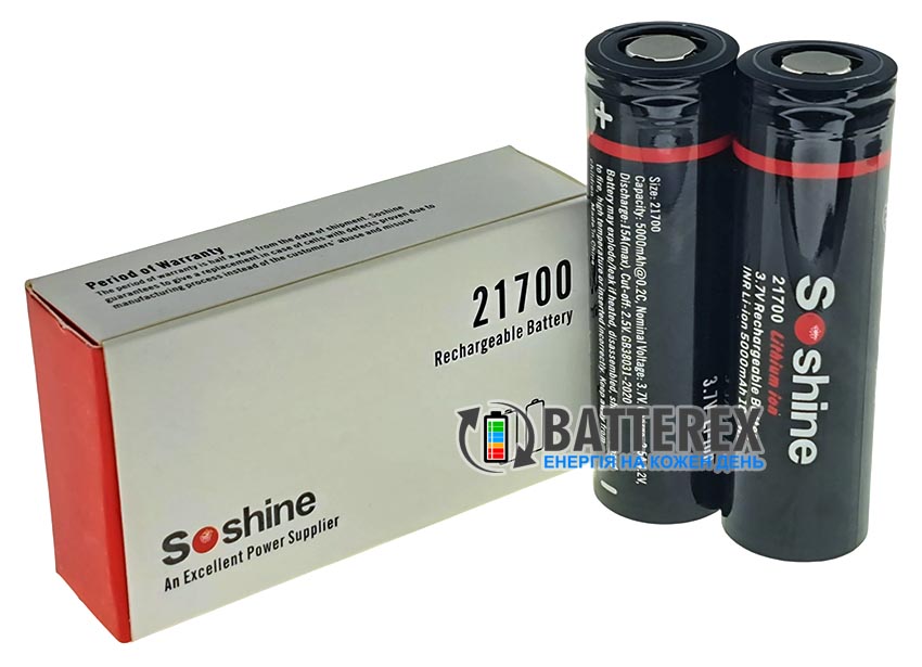 Акумулятор Li-ion 21700 Soshine INR 5000mah 18.5Wh 3.7V 15A