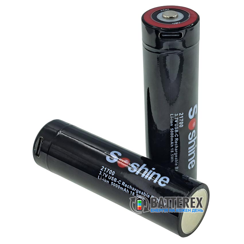 Акумулятори 21700 Soshine 5000mah Protected USB Type-C Акумулятори 21700 Soshine 5000mah Protected USB Type-C