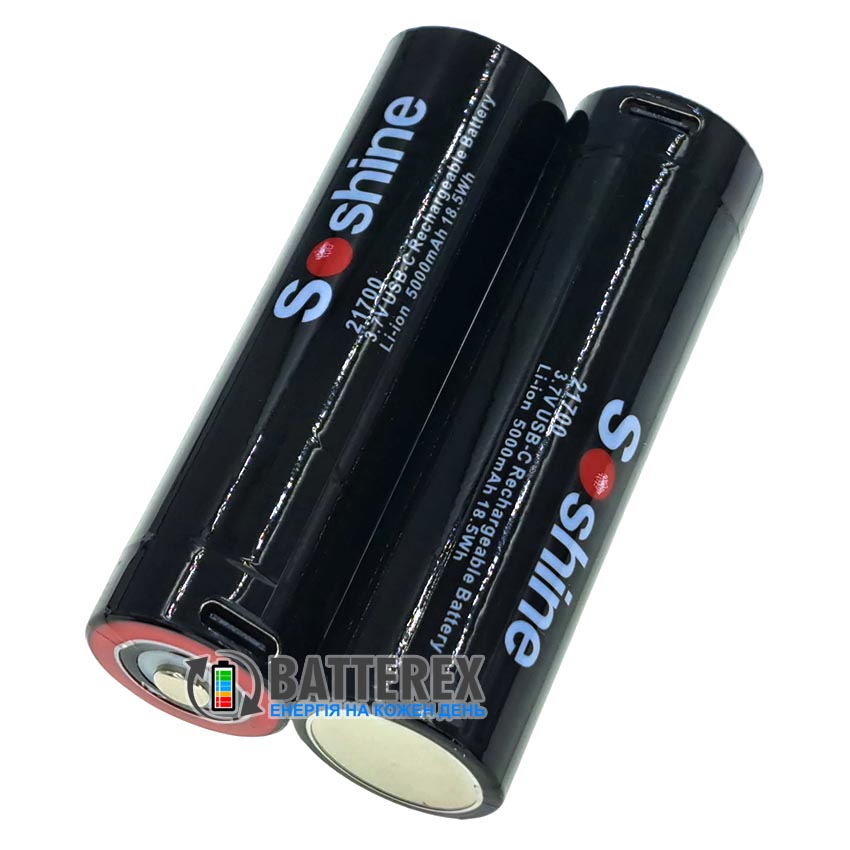 Акумулятор 21700 Soshine 5000mah 18.5Wh 3.7V Protected USB Type-C Акумулятор 21700 Soshine 5000mah 18.5Wh 3.7V Protected USB Type-C