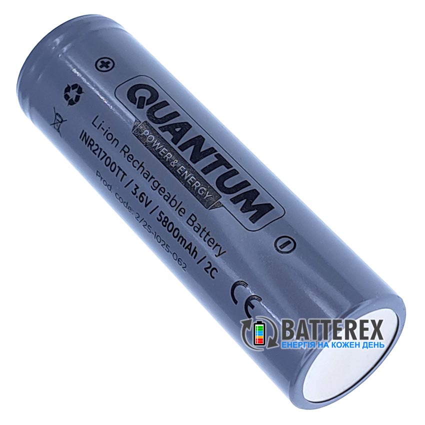 Акумулятор 21700 Quantum INR21700TT 5800mah 3.6V 12A Button Top із виступаючим контактом плюс