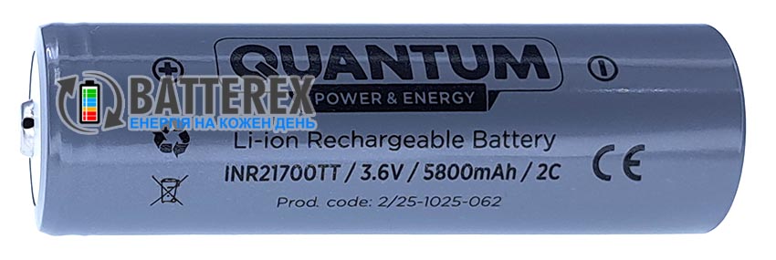 21700 Quantum INR21700TT 5800mAh 3.6V 12A Button Top