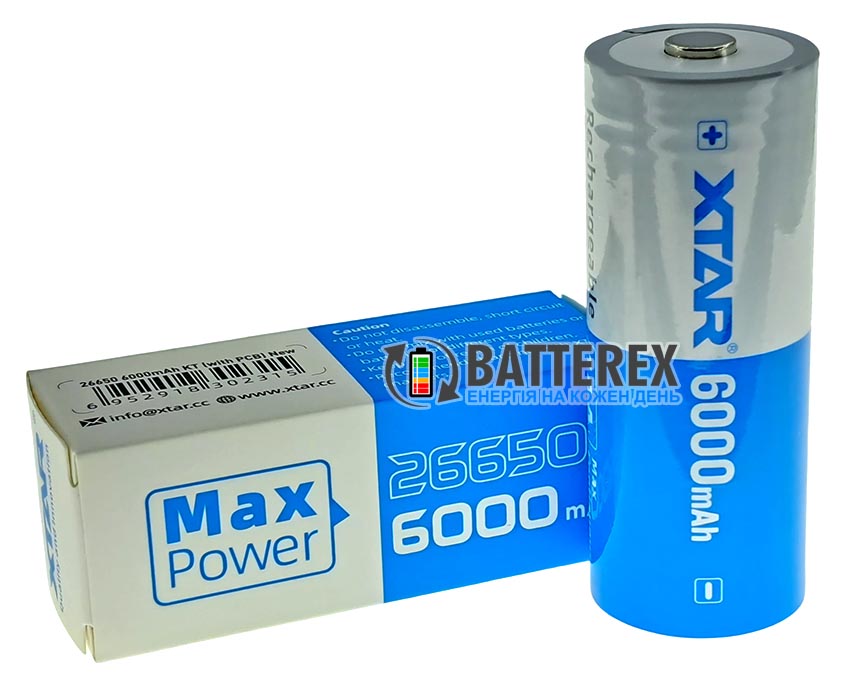 Акумулятор Li-ion 26650 XTAR 6000mah 21.6Wh 3.6V 10A Protected