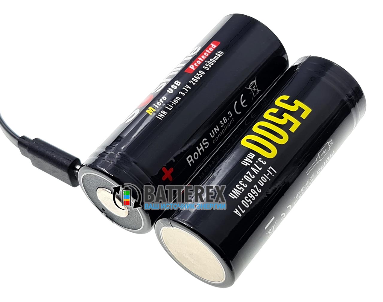 Аккумулятор 26650 с защитой и портом micro USB для подзарядки Soshine 5500mah 3,7V Protected microUSB 