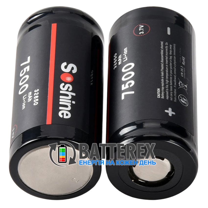 Акумулятор Li-ion 32650 D Soshine 7500mah 3.7V 18A без захисту