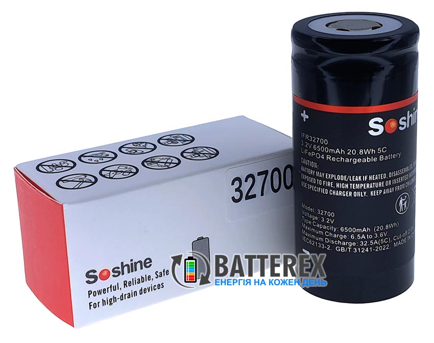 LiFePO4 32700 Soshine IFR32700 6500mah 3.2V 32A