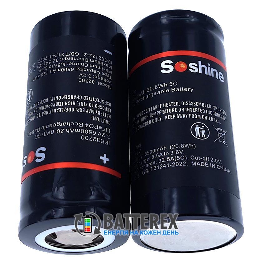 Акумулятор LiFePO4 32700 Soshine IFR32700 6500mah 3.2V 32A високотоковий