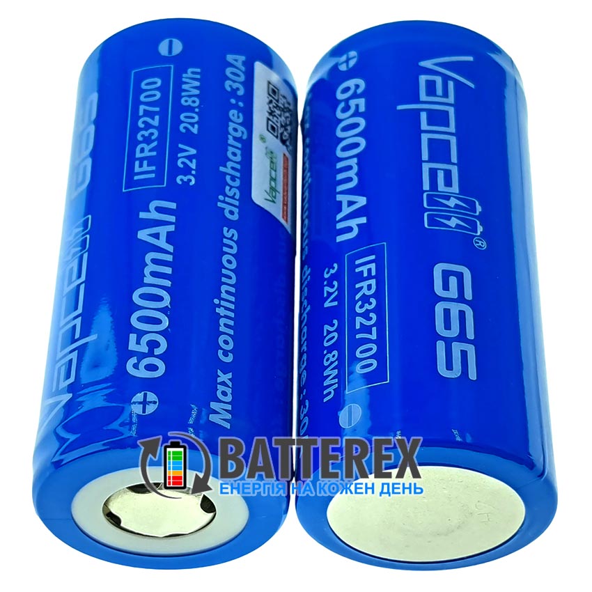Акумулятор IFR 32700 високотоковий LiFePO4 Vapcell G65 6500mah 3.2V 30A Акумулятор IFR 32700 високотоковий LiFePO4 Vapcell G65 6500mah 3.2V 30A