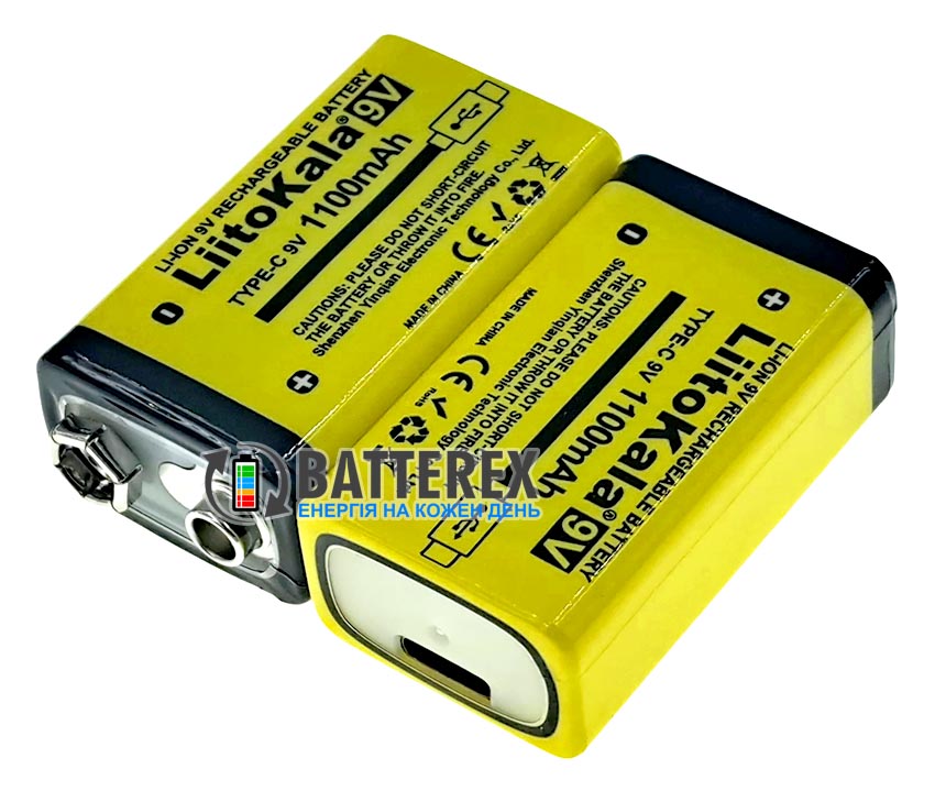 Акумулятор Крона USB Type-C  Li-Po Liitokala 9V 1100mah