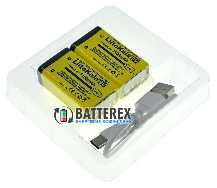 Акумулятор Крона USB Type-C  Li-Po Liitokala 9V 1100mah