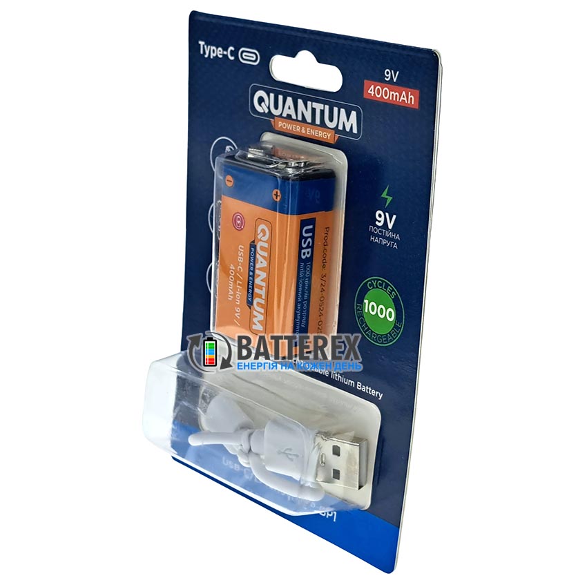 Аккумулятор Крона USB Li-ion Quantum 9V 400mah с постоянным напряжением 9V