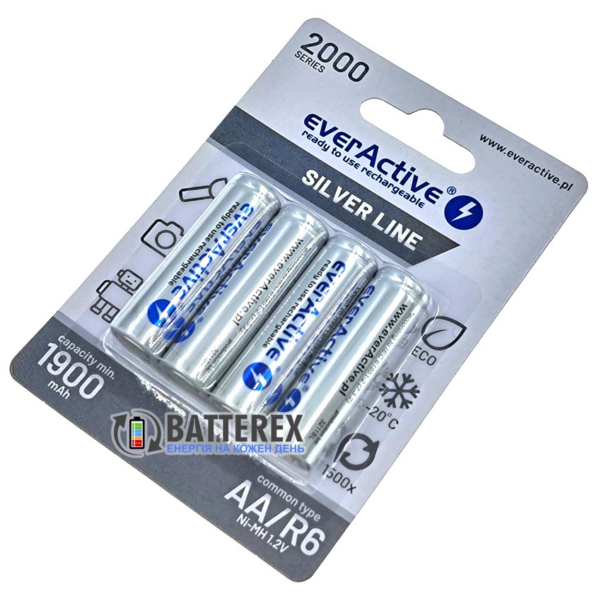 Акумулятори АА EverActive 2000 mah з низьким саморозрядом на 1500 циклів в оригінальному блістері по 4 шт.