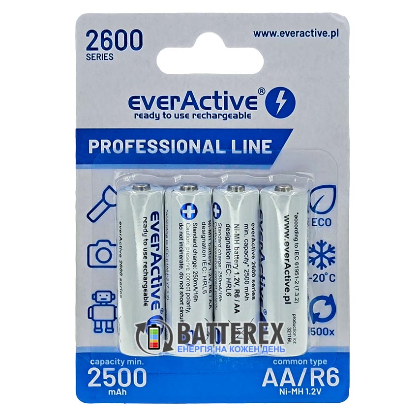 Пальчикові АА акумулятори EverActive 2600mah Пальчикові АА акумулятори EverActive 2600mah