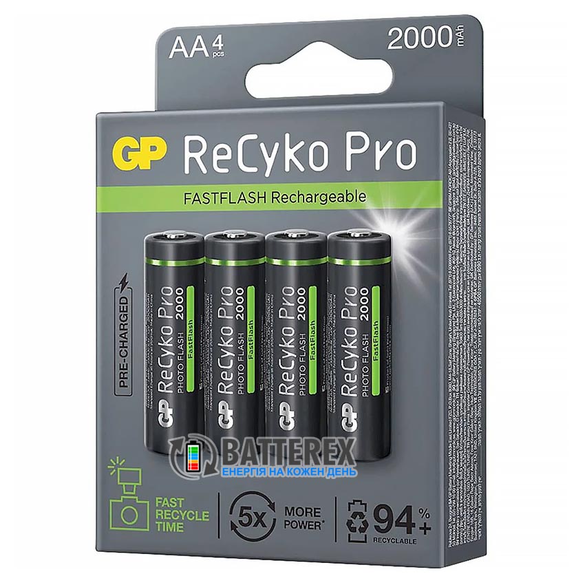 Пальчикові АА акумулятори GP Recyko+ Pro Photo Flash 2000mah