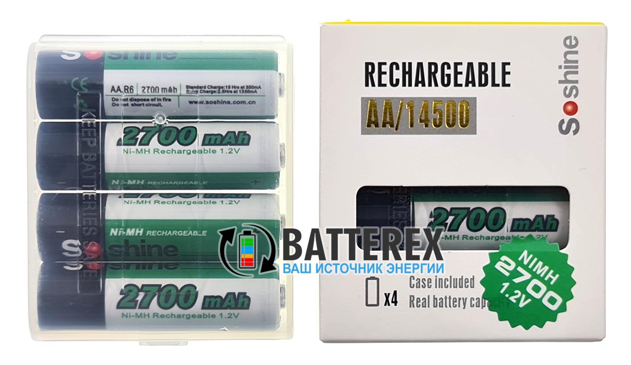 AA Soshine 2700 mah поштучно - цена за 1 шт + бокс к каждым 4м аккумуляторам