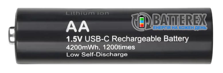 Літієвий акумулятор 1.5В AA Li-ion Soshine 4200mWh 2700mAh із зарядкою від USB Type-C - к