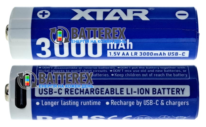 USB-C AA Li-ion акумулятори XTAR 3000mAh LR 1.5V