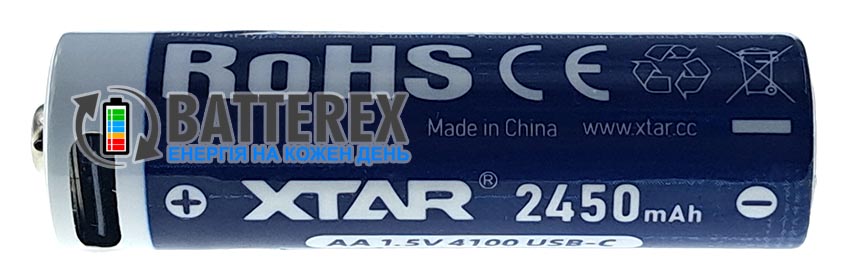 Акумулятор AA Li-ion XTAR 4100mWh 2450mAh 1.5V USB Type-C