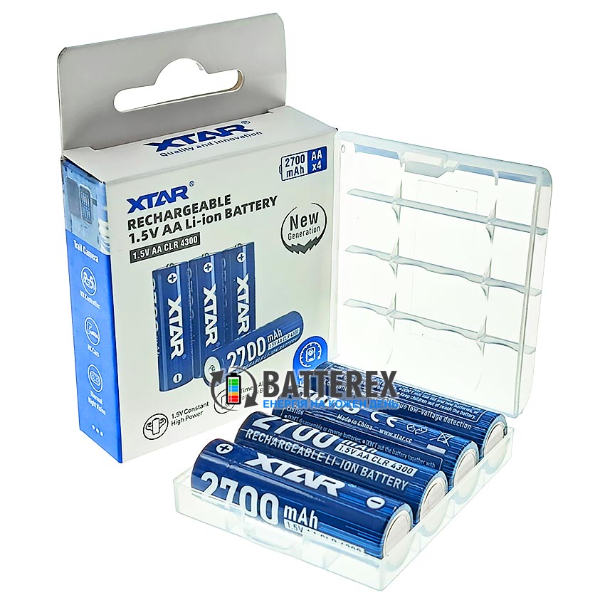 Аккумуляторы AA Li-ion XTAR 4300mWh 2700mAh 1.5V CLR упаковка 4 шт