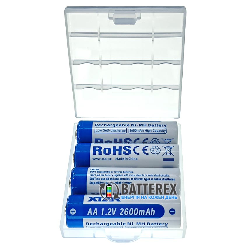 Пальчикові АА NiMH акумулятор XTAR 2600mah 1.2V 5.2A упаковка 4 шт. в пластиковому боксі