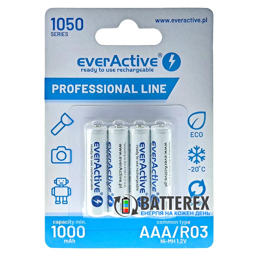 AAA EverActive Professional Line 1050 mah, упаковка 4 шт. в картонном блистере