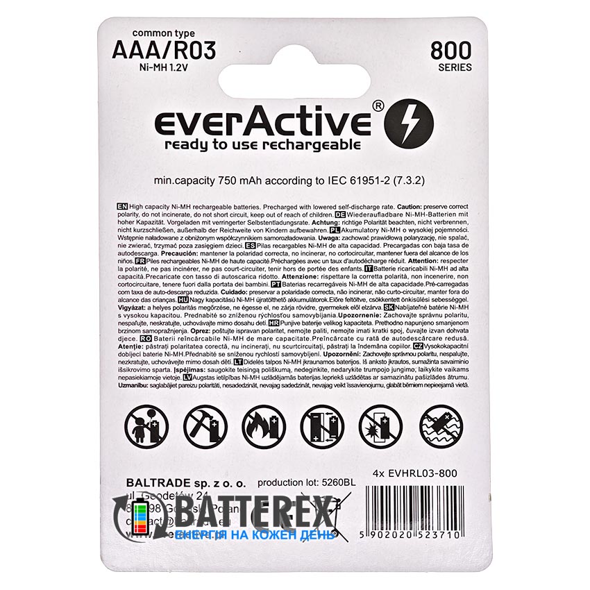 AAA EverActive Silver Line 800 mah