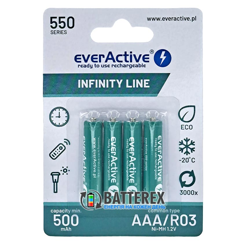Аккумуляторы AAA Everactive Infinity Line 550 mah, упаковка 4 шт в блистере