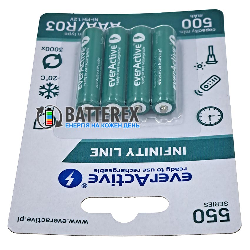 Аккумуляторы AAA Everactive Infinity Line 550 mah, упаковка 4 шт в блистере