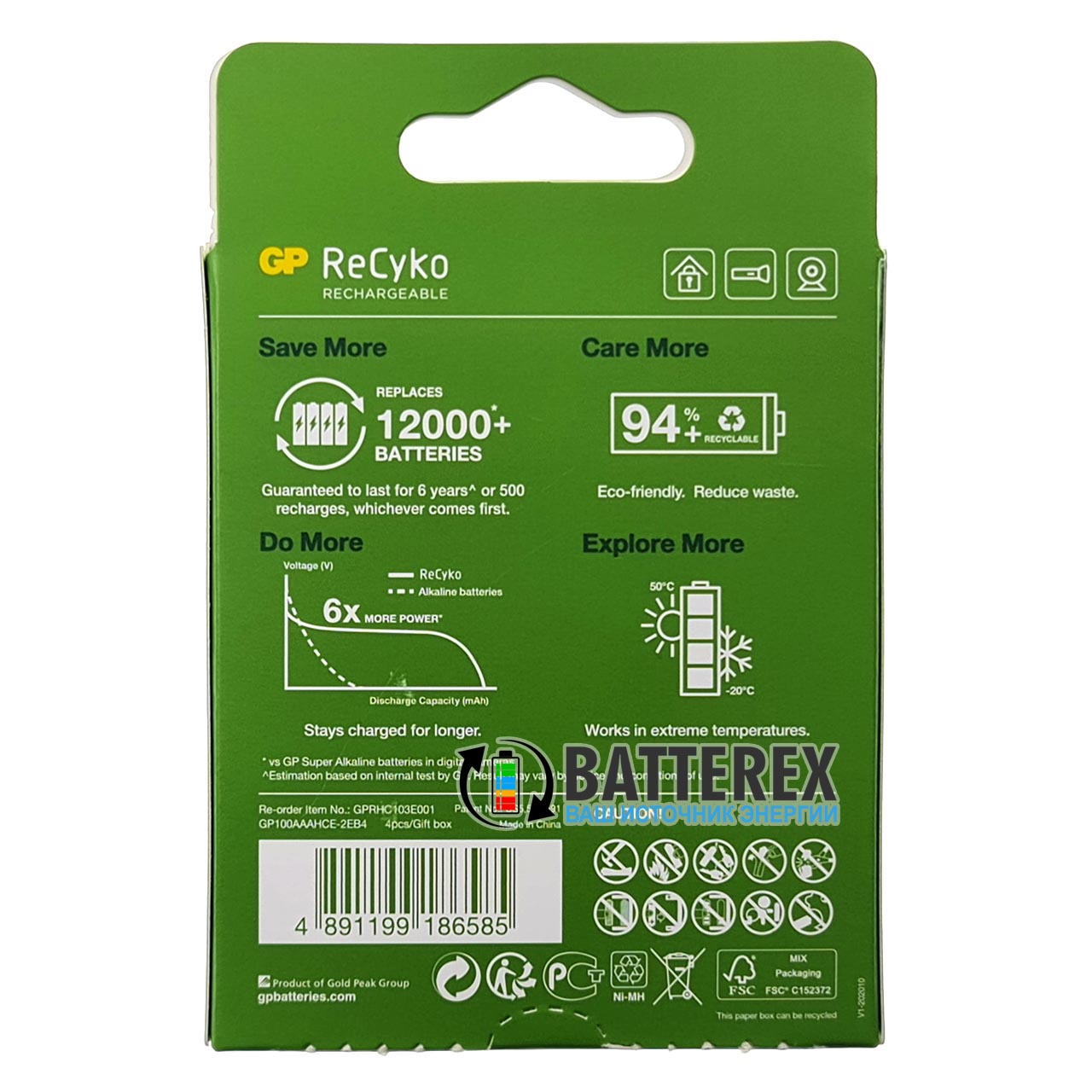 AAA GP Recyko 950mah Pre-charged 1000 Series
