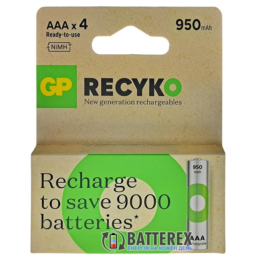 AAA GP Recyko 950mah Eco Series картонна упаковка 4 шт