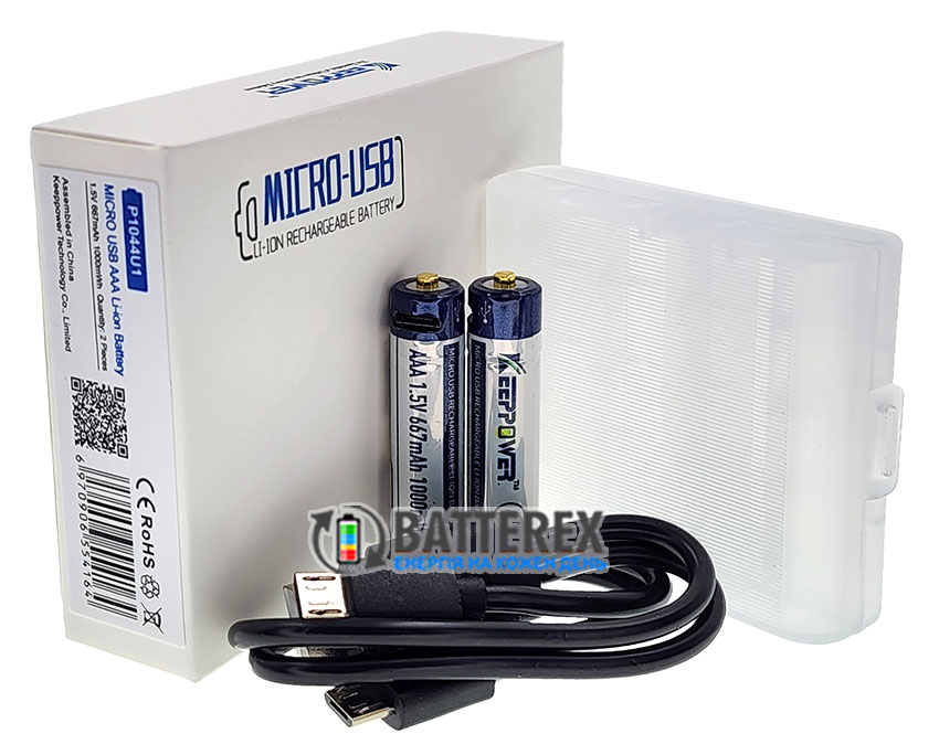 Аккумуляторы AAA Li-ion Keeppower 1.5V 667mah 1000mWh Protected microUSB