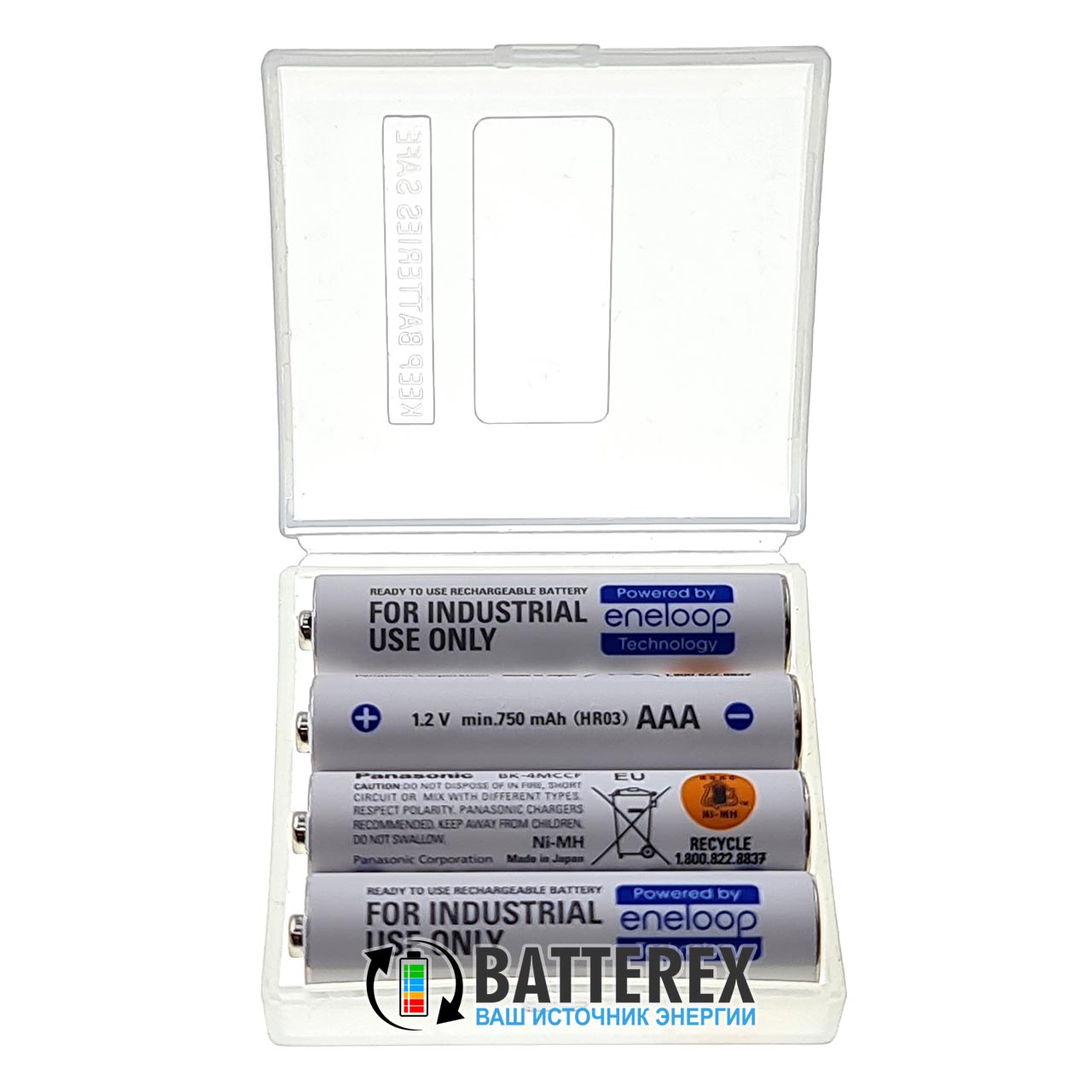 AAA Panasonic Eneloop Industrial 800mah BK-4MCCF 2100 циклов - 4 шт. в пластиковом боксе AAA Panasonic Eneloop Industrial 800mah BK-4MCCF 2100 циклов - 4 шт. в пластиковом боксе