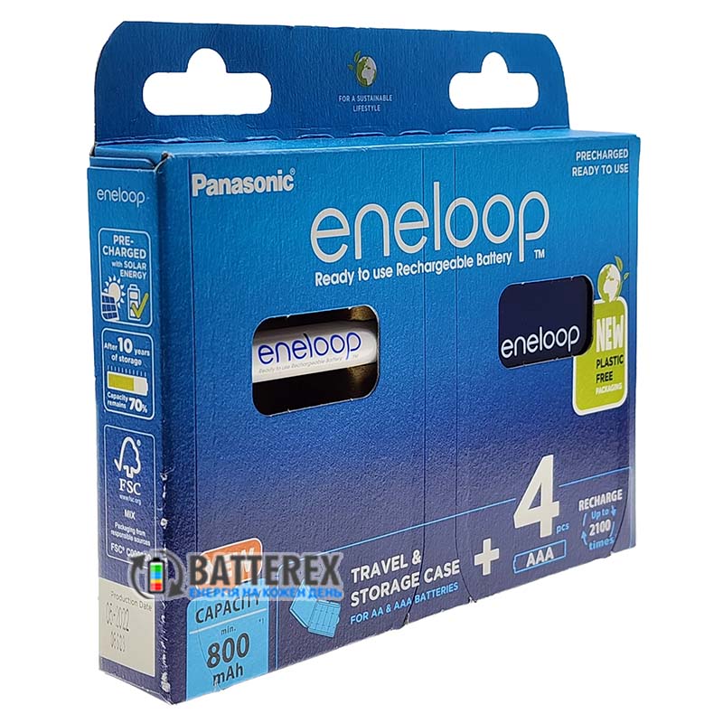 Комплект 4 аккумулятора AAA Panasonic Eneloop 800 mah и фирменный бокс Eneloop