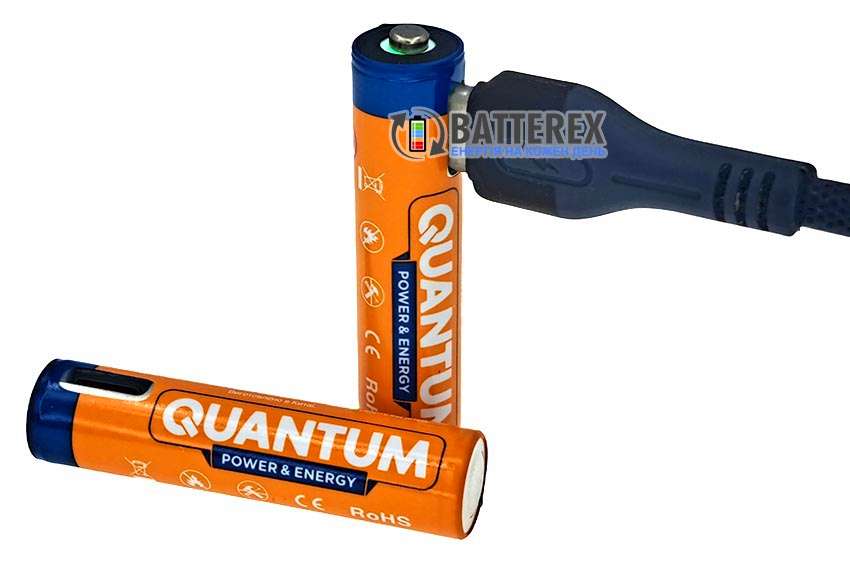 Літієвий USB AAA акумулятор 1.5V Li-ion Quantum 550mah із вбудованим портом Type-C для зарядки