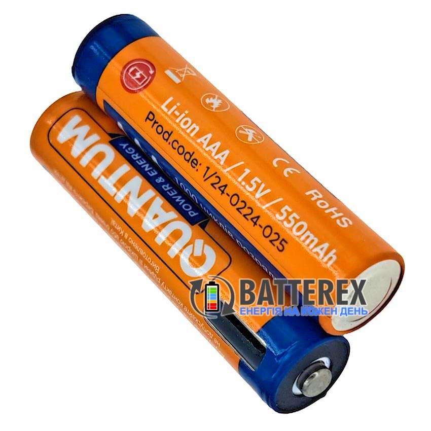 Пальчиковий літій-іонний AAA Li-ion акумулятор Quantum 550mah 1.5V USB