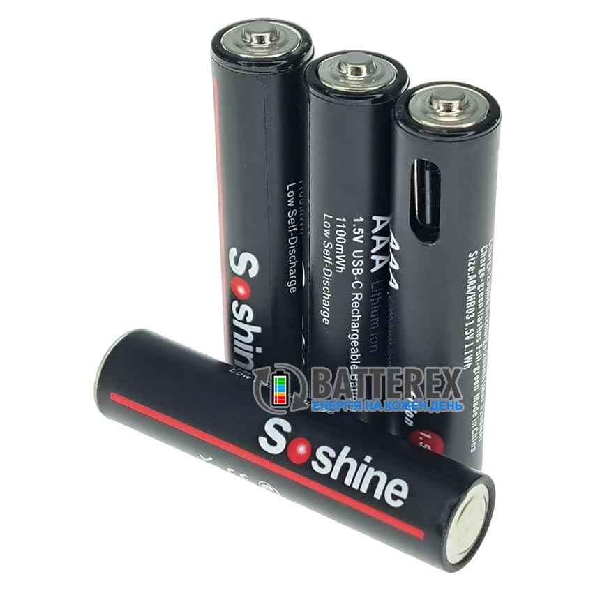 AAA Li-ion Soshine 1.5V 1100mWh Protected USB Type-C