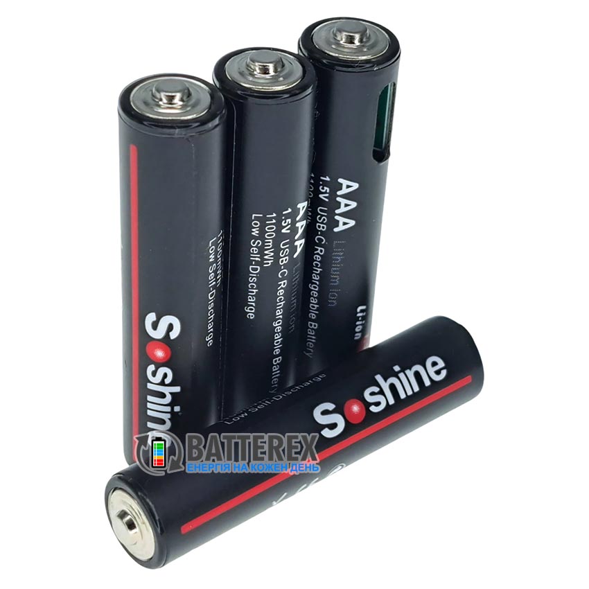 Литиевый аккумулятор 1.5В AAA Li-ion Soshine 1100mWh с зарядкой от USB Type-C