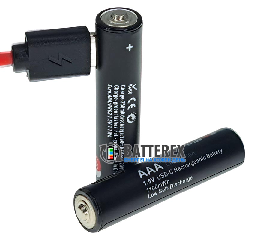Аккумулятор AAA Li-ion Soshine 1.5V 1100mWh Protected USB Type-C