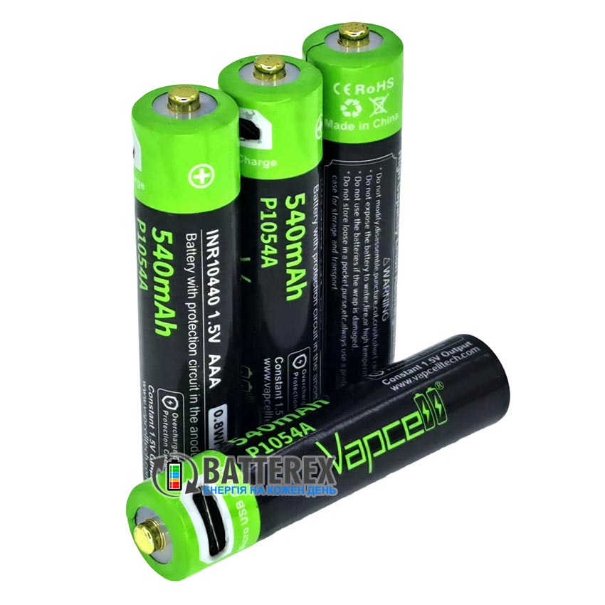 AAA Li-ion Vapcell P1054 800mWh 540mah 1.5V Micro-USB