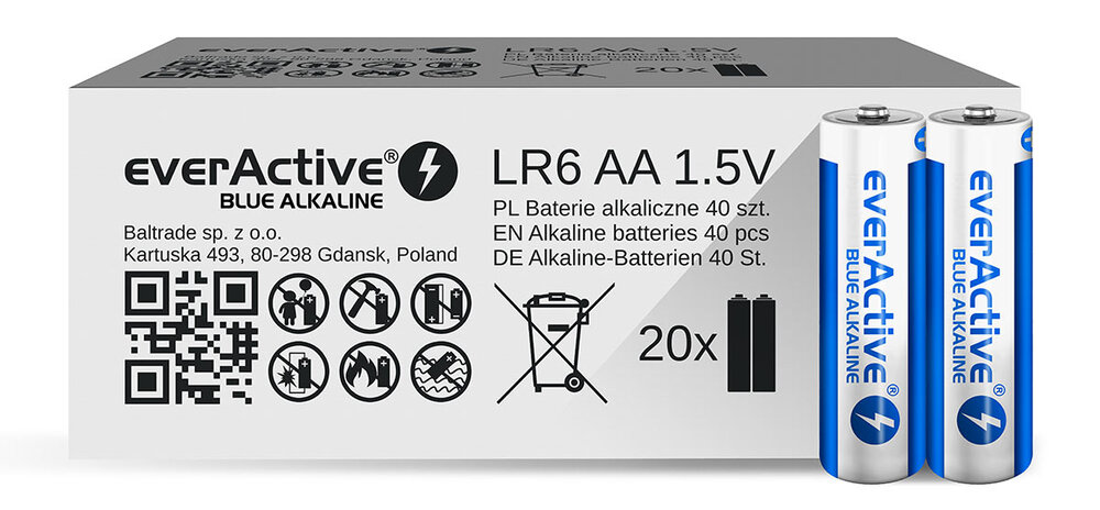 Батарейки АА Everactive Blue Alkaline LR6 1.5V упаковка 40 шт