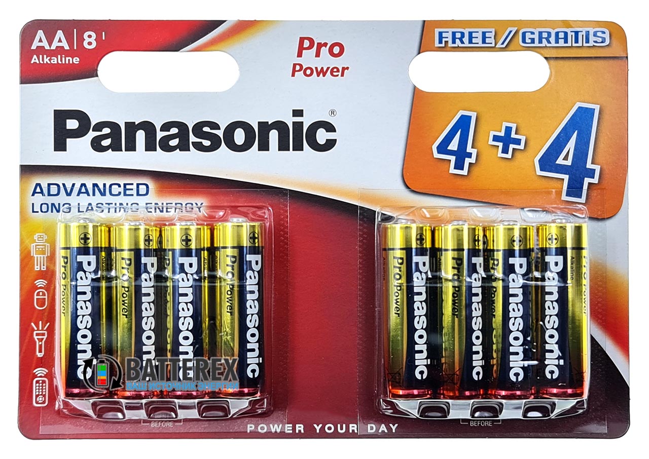 Батарейки щелочные АА Panasonic Pro Power Alkaline LR6 1.5V - 8 шт. в блистере Батарейки щелочные АА Panasonic Pro Power Alkaline LR6 1.5V - 8 шт. в блистере