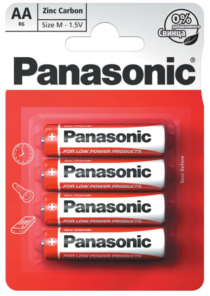Батарейки солевые АА R6 Panasonic Red Zinc 1.5V 4 шт. в блистере